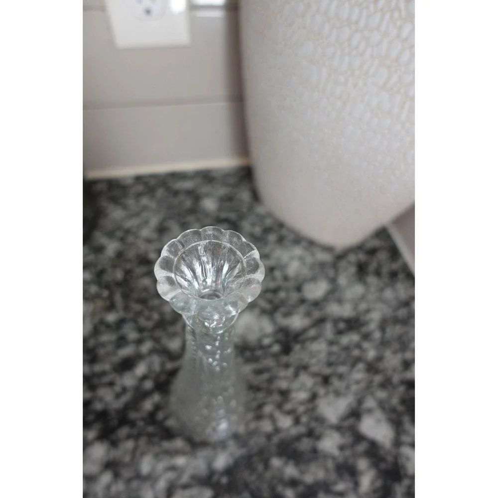 Vintage Clear Starburst Glass Bud Vase Floral Decor Table Centerpiece‎ Elegant